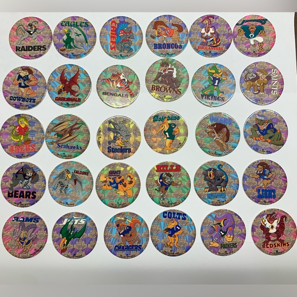 Vintage 1994 NFL The League Before Time Boink! Street Caps Pogs Dinosaur Theme